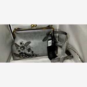 Elle & Jae Gypset Gray Purse Crossbody Handbag 3D Floral NWT Vegan Leather